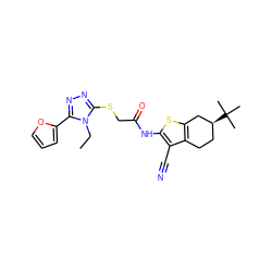 CCn1c(SCC(=O)Nc2sc3c(c2C#N)CC[C@H](C(C)(C)C)C3)nnc1-c1ccco1 ZINC000002837632