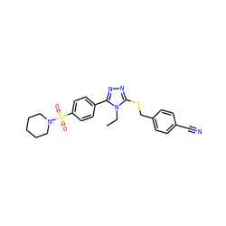 CCn1c(SCc2ccc(C#N)cc2)nnc1-c1ccc(S(=O)(=O)N2CCCCC2)cc1 ZINC000000929941