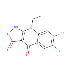 CCn1c2cc(Cl)c(F)cc2c(=O)c2c(=O)o[nH]c21 ZINC000100006818