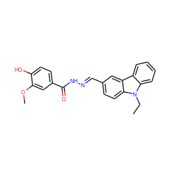 CCn1c2ccccc2c2cc(/C=N/NC(=O)c3ccc(O)c(OC)c3)ccc21 ZINC000013864057