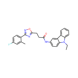 CCn1c2ccccc2c2cc(NC(=O)CCc3nc(-c4ccc(F)cc4C)no3)ccc21 ZINC000040980352