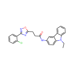 CCn1c2ccccc2c2cc(NC(=O)CCc3nc(-c4ccccc4Cl)no3)ccc21 ZINC000040975303