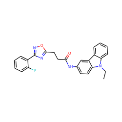 CCn1c2ccccc2c2cc(NC(=O)CCc3nc(-c4ccccc4F)no3)ccc21 ZINC000009560585