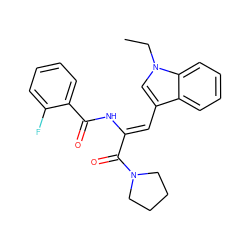 CCn1cc(/C=C(\NC(=O)c2ccccc2F)C(=O)N2CCCC2)c2ccccc21 ZINC000015924421