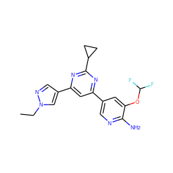 CCn1cc(-c2cc(-c3cnc(N)c(OC(F)F)c3)nc(C3CC3)n2)cn1 ZINC000653678266