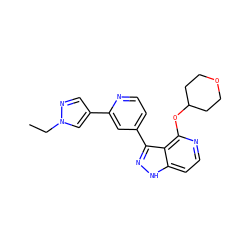 CCn1cc(-c2cc(-c3n[nH]c4ccnc(OC5CCOCC5)c34)ccn2)cn1 ZINC000114773435