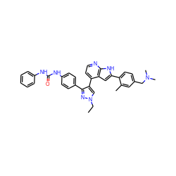 CCn1cc(-c2ccnc3[nH]c(-c4ccc(CN(C)C)cc4C)cc23)c(-c2ccc(NC(=O)Nc3ccccc3)cc2)n1 ZINC000049792475