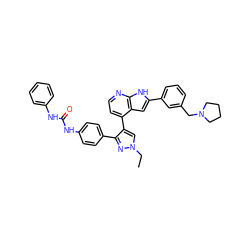 CCn1cc(-c2ccnc3[nH]c(-c4cccc(CN5CCCC5)c4)cc23)c(-c2ccc(NC(=O)Nc3ccccc3)cc2)n1 ZINC000049803056