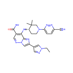 CCn1cc(-c2cn3ncc(C(N)=O)c(N[C@H]4CCN(c5ccc(C#N)nn5)CC4(C)C)c3n2)cn1 ZINC000224327062