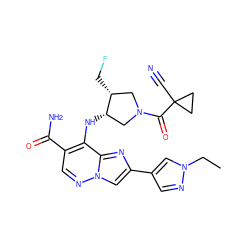 CCn1cc(-c2cn3ncc(C(N)=O)c(N[C@H]4CN(C(=O)C5(C#N)CC5)C[C@H]4CF)c3n2)cn1 ZINC001772644139