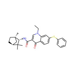 CCn1cc(C(=O)N[C@@H]2C(C)(C)[C@H]3CC[C@]2(C)C3)c(=O)c2ccc(Sc3ccccc3)cc21 ZINC000095577168