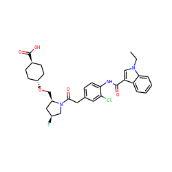 CCn1cc(C(=O)Nc2ccc(CC(=O)N3C[C@@H](F)C[C@H]3CO[C@H]3CC[C@H](C(=O)O)CC3)cc2Cl)c2ccccc21 ZINC000253679499