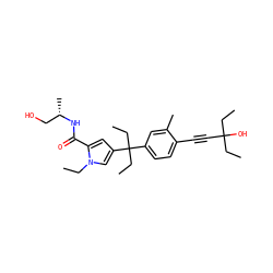 CCn1cc(C(CC)(CC)c2ccc(C#CC(O)(CC)CC)c(C)c2)cc1C(=O)N[C@@H](C)CO ZINC001772583550