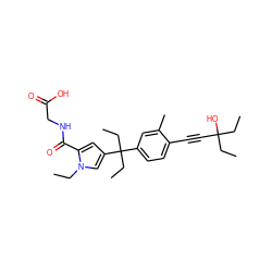 CCn1cc(C(CC)(CC)c2ccc(C#CC(O)(CC)CC)c(C)c2)cc1C(=O)NCC(=O)O ZINC001772588752