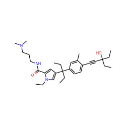 CCn1cc(C(CC)(CC)c2ccc(C#CC(O)(CC)CC)c(C)c2)cc1C(=O)NCCCN(C)C ZINC001772617481