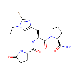 CCn1cc(C[C@H](NC(=O)[C@@H]2CCC(=O)N2)C(=O)N2CCC[C@H]2C(N)=O)nc1Br ZINC000653729314