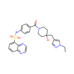 CCn1cc(CC2(O)CCN(C(=O)c3ccc(NS(=O)(=O)c4cccc5nccnc45)cc3)CC2)cn1 ZINC000220482845