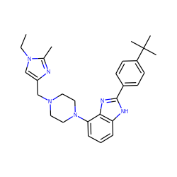 CCn1cc(CN2CCN(c3cccc4[nH]c(-c5ccc(C(C)(C)C)cc5)nc34)CC2)nc1C ZINC000040424228