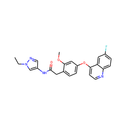 CCn1cc(NC(=O)Cc2ccc(Oc3ccnc4ccc(F)cc34)cc2OC)cn1 ZINC000084633499