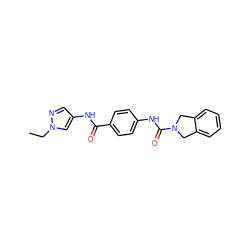 CCn1cc(NC(=O)c2ccc(NC(=O)N3Cc4ccccc4C3)cc2)cn1 ZINC000165882607