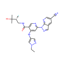 CCn1cc(Nc2cc(-n3ncc4cc(C#N)cnc43)ncc2C(=O)NC[C@@H](F)C(C)(C)O)cn1 ZINC001772626000