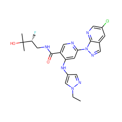 CCn1cc(Nc2cc(-n3ncc4cc(Cl)cnc43)ncc2C(=O)NC[C@@H](F)C(C)(C)O)cn1 ZINC001772607963