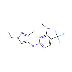 CCn1cc(Nc2ncc(C(F)(F)F)c(NC)n2)c(C)n1 ZINC000095582945