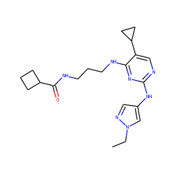 CCn1cc(Nc2ncc(C3CC3)c(NCCCNC(=O)C3CCC3)n2)cn1 ZINC000095562620