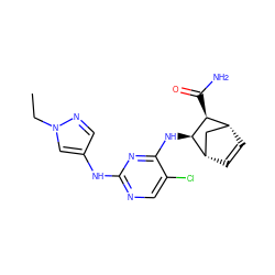 CCn1cc(Nc2ncc(Cl)c(N[C@H]3[C@@H](C(N)=O)[C@@H]4C=C[C@H]3C4)n2)cn1 ZINC000084712238