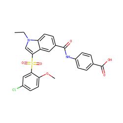 CCn1cc(S(=O)(=O)c2cc(Cl)ccc2OC)c2cc(C(=O)Nc3ccc(C(=O)O)cc3)ccc21 ZINC000299859043