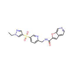 CCn1cc(S(=O)(=O)c2ccc(CNC(=O)c3cc4ccncc4o3)nc2)cn1 ZINC000205976215