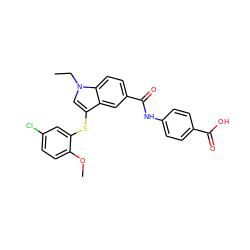 CCn1cc(Sc2cc(Cl)ccc2OC)c2cc(C(=O)Nc3ccc(C(=O)O)cc3)ccc21 ZINC000299857588