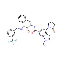 CCn1ccc2c(N3CCCC3=O)cc(C(=O)N[C@@H](Cc3ccccc3)[C@H](O)CNCc3cccc(C(F)(F)F)c3)cc21 ZINC000042803087