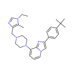 CCn1cnc(CN2CCN(c3cccn4cc(-c5ccc(C(C)(C)C)cc5)nc34)CC2)c1C ZINC000049067083