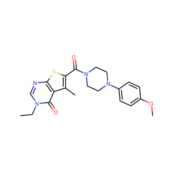 CCn1cnc2sc(C(=O)N3CCN(c4ccc(OC)cc4)CC3)c(C)c2c1=O ZINC000004056947