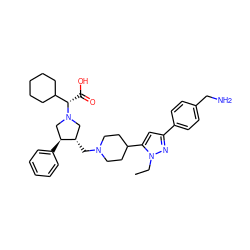 CCn1nc(-c2ccc(CN)cc2)cc1C1CCN(C[C@H]2CN([C@@H](C(=O)O)C3CCCCC3)C[C@@H]2c2ccccc2)CC1 ZINC000028011792