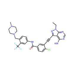 CCn1nc(C#Cc2cc(C(=O)Nc3ccc(CN4CCN(C)CC4)c(C(F)(F)F)c3)ccc2Cl)c2c(N)ncnc21 ZINC000299852613