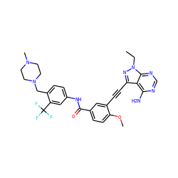 CCn1nc(C#Cc2cc(C(=O)Nc3ccc(CN4CCN(C)CC4)c(C(F)(F)F)c3)ccc2OC)c2c(N)ncnc21 ZINC000299851840