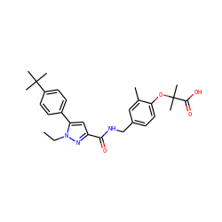 CCn1nc(C(=O)NCc2ccc(OC(C)(C)C(=O)O)c(C)c2)cc1-c1ccc(C(C)(C)C)cc1 ZINC000013983073