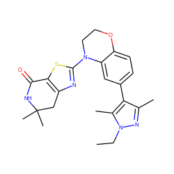 CCn1nc(C)c(-c2ccc3c(c2)N(c2nc4c(s2)C(=O)NC(C)(C)C4)CCO3)c1C ZINC000040975867