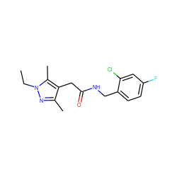 CCn1nc(C)c(CC(=O)NCc2ccc(F)cc2Cl)c1C ZINC000095565707