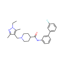 CCn1nc(C)c(CN2CCC(C(=O)Nc3cccc(-c4cccc(F)c4)c3)CC2)c1C ZINC000012001911