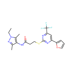 CCn1nc(C)c(NC(=O)CCSc2nc(-c3ccco3)cc(C(F)(F)F)n2)c1C ZINC000000918052