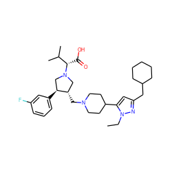 CCn1nc(CC2CCCCC2)cc1C1CCN(C[C@H]2CN([C@@H](C(=O)O)C(C)C)C[C@@H]2c2cccc(F)c2)CC1 ZINC000028013621