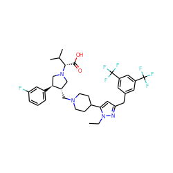 CCn1nc(Cc2cc(C(F)(F)F)cc(C(F)(F)F)c2)cc1C1CCN(C[C@H]2CN([C@@H](C(=O)O)C(C)C)C[C@@H]2c2cccc(F)c2)CC1 ZINC000028094316