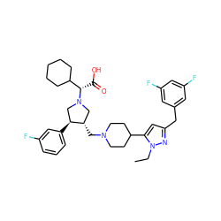 CCn1nc(Cc2cc(F)cc(F)c2)cc1C1CCN(C[C@H]2CN([C@@H](C(=O)O)C3CCCCC3)C[C@@H]2c2cccc(F)c2)CC1 ZINC000096903986