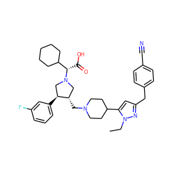 CCn1nc(Cc2ccc(C#N)cc2)cc1C1CCN(C[C@H]2CN([C@@H](C(=O)O)C3CCCCC3)C[C@@H]2c2cccc(F)c2)CC1 ZINC000028087544