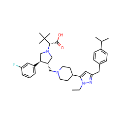 CCn1nc(Cc2ccc(C(C)C)cc2)cc1C1CCN(C[C@H]2CN([C@@H](C(=O)O)C(C)(C)C)C[C@@H]2c2cccc(F)c2)CC1 ZINC000028022008