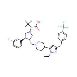 CCn1nc(Cc2ccc(C(F)(F)F)cc2)cc1C1CCN(C[C@H]2CN([C@@H](C(=O)O)C(C)(C)C)C[C@@H]2c2cccc(F)c2)CC1 ZINC000028099415