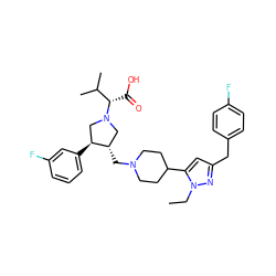 CCn1nc(Cc2ccc(F)cc2)cc1C1CCN(C[C@H]2CN([C@@H](C(=O)O)C(C)C)C[C@@H]2c2cccc(F)c2)CC1 ZINC000028008039